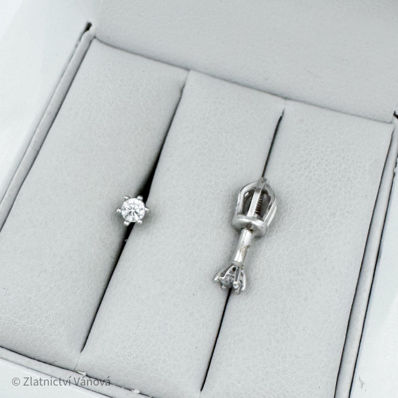 Bílé zlato náušnice ZIRKONY na šroubek